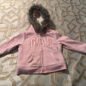 Pure pink GAP factory Toddler full zip Hoodie line with Faux fur on hood SIZE 3T
